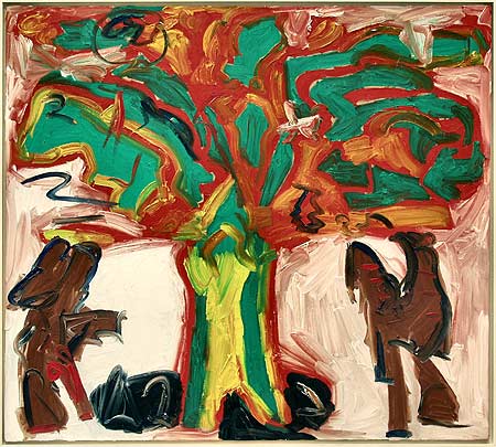 Wim izaks, Tree with two animals 1987